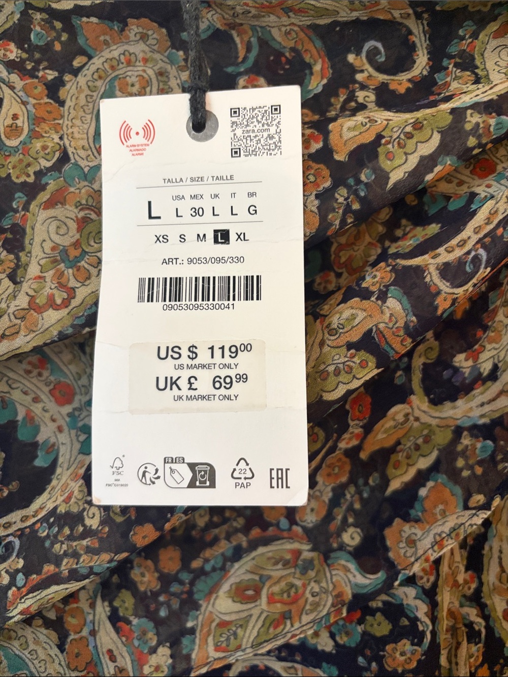 ZARA ZW COLLECTION MID-WAIST PAISLEY LONG SKIRT size L - Picture 7 of 7